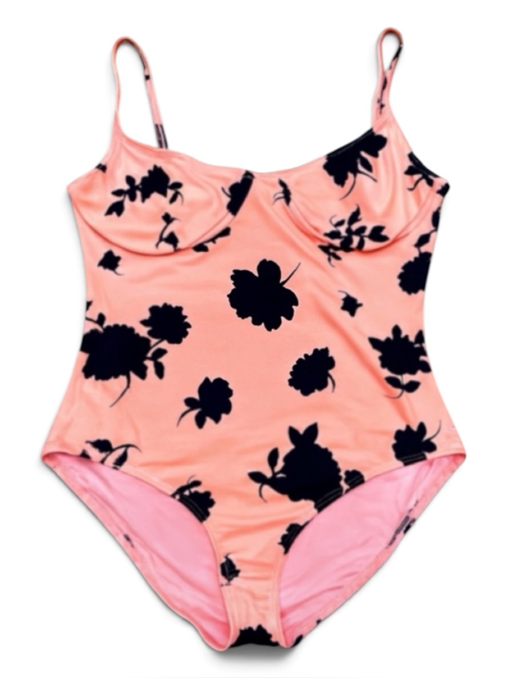Kate Spade Pink Black Floral Underwire One Piece Swimsuit Size L